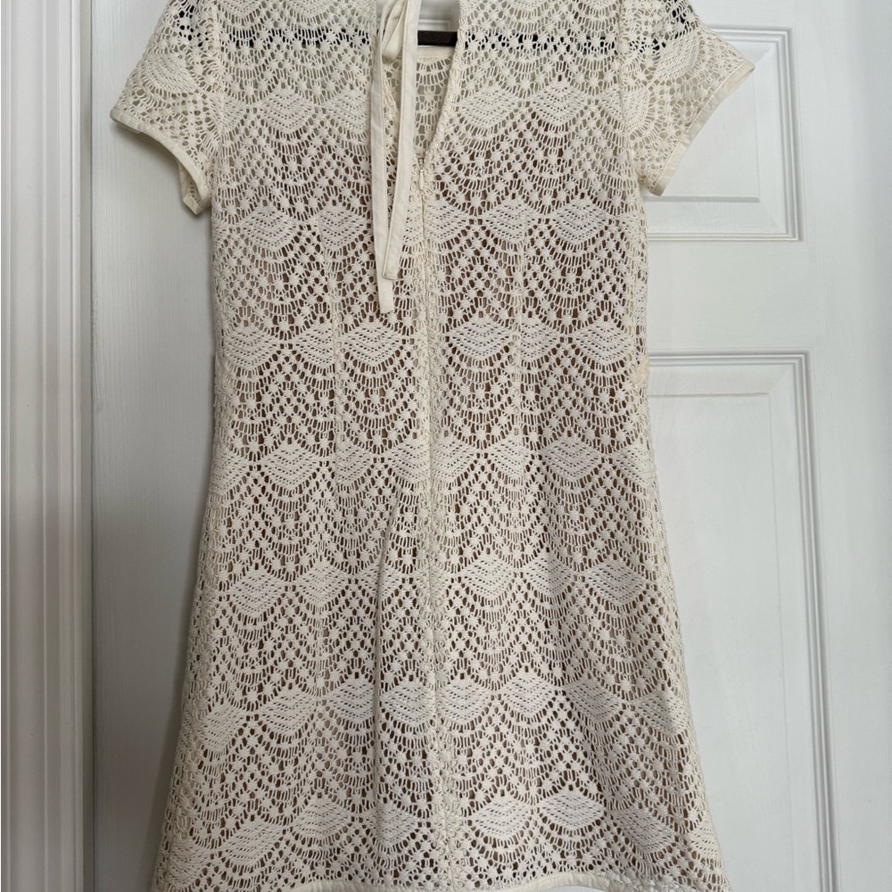 LOFT Ivory Lace Mini Dress - Picture 2 of 5